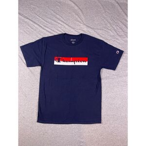 Champion Navy Blue Spellout Graphic Logo Short Sleeve T-Shirt Men's Size Medium